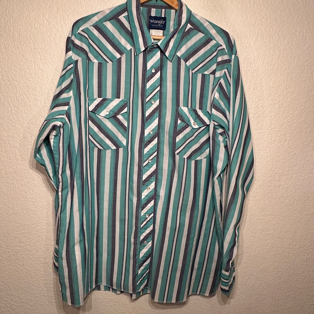 Vintage Wrangler Western Shirts Men's‎ Pearl Snap Long Sleeve Shirt 2XL